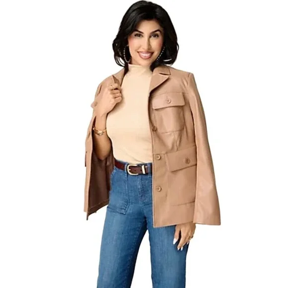 Studio Park x Courtney Khondabi Faux Leather Jacket COFFEE NWOT SIZE XS - Picture 2 of 8